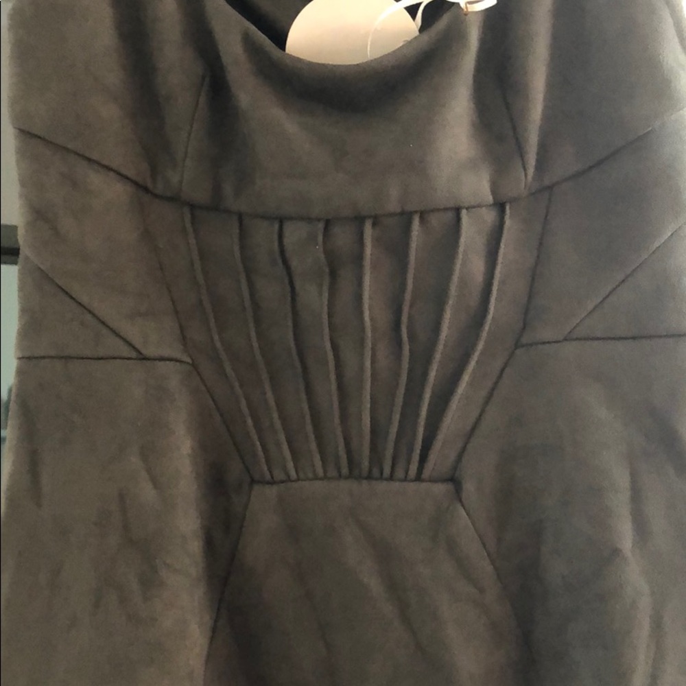 Luxxel Olive Green Suede low cut body-con dress M - Picture 8 of 8